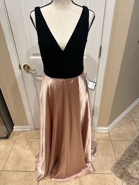 Betsy & Adam Black and Blush Formal Dress